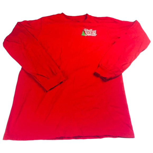 Southern Y'all Christmas in the South Red Santa Long Sleeve T Shirt Medium - Picture 2 of 4